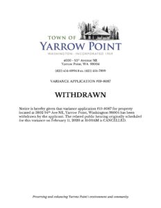 Town of Yarrow Point withdrawn variance notice