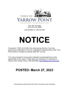 Yarrow Point tree removal notice poster