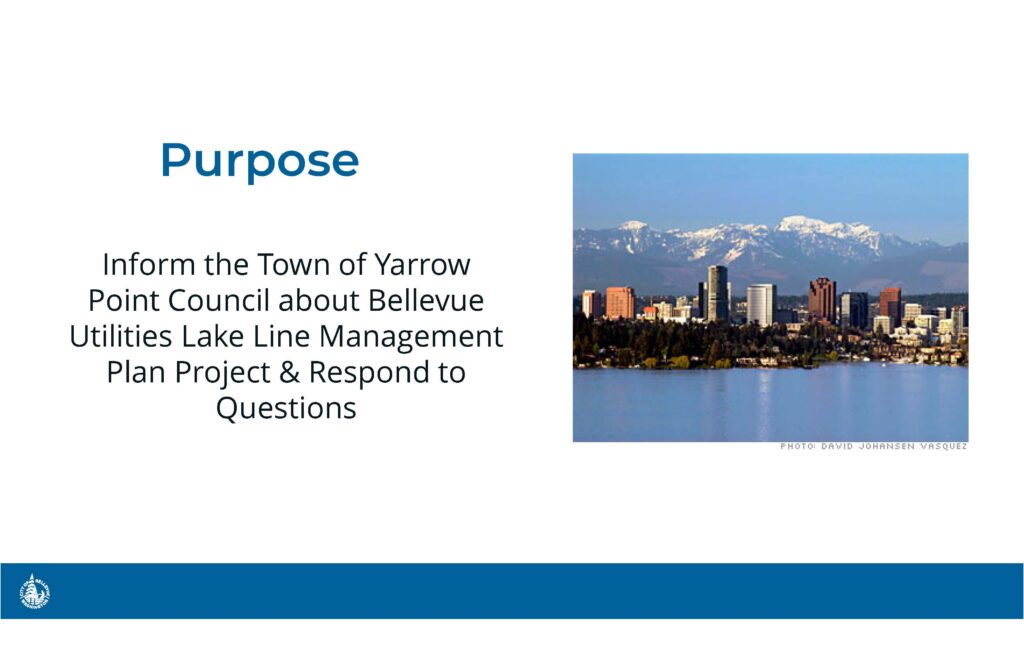 Slide showing Bellevue lakefront skyline and mountains