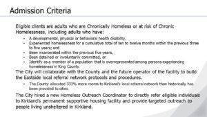 Admission Criteria slide listing homelessness eligibility requirements