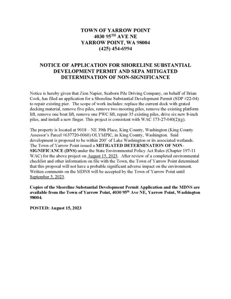 SDP notice for 9018 NE 39th Place