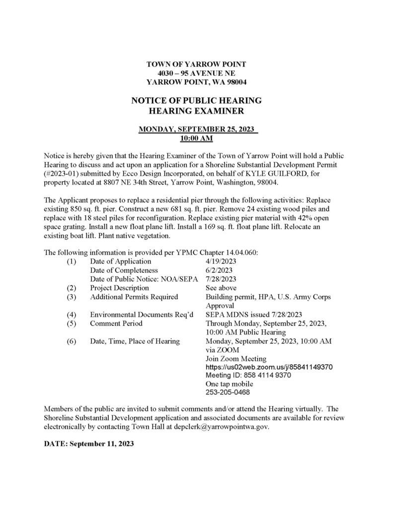 Public hearing notice for 8807 NE 34th