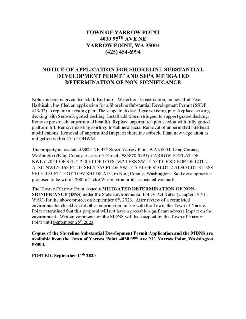 Yarrow Point shoreline permit public notice