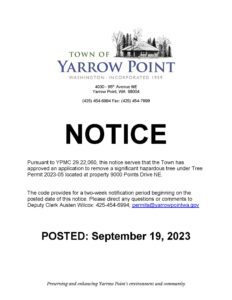 Yarrow Point public notice posted September 19 2023