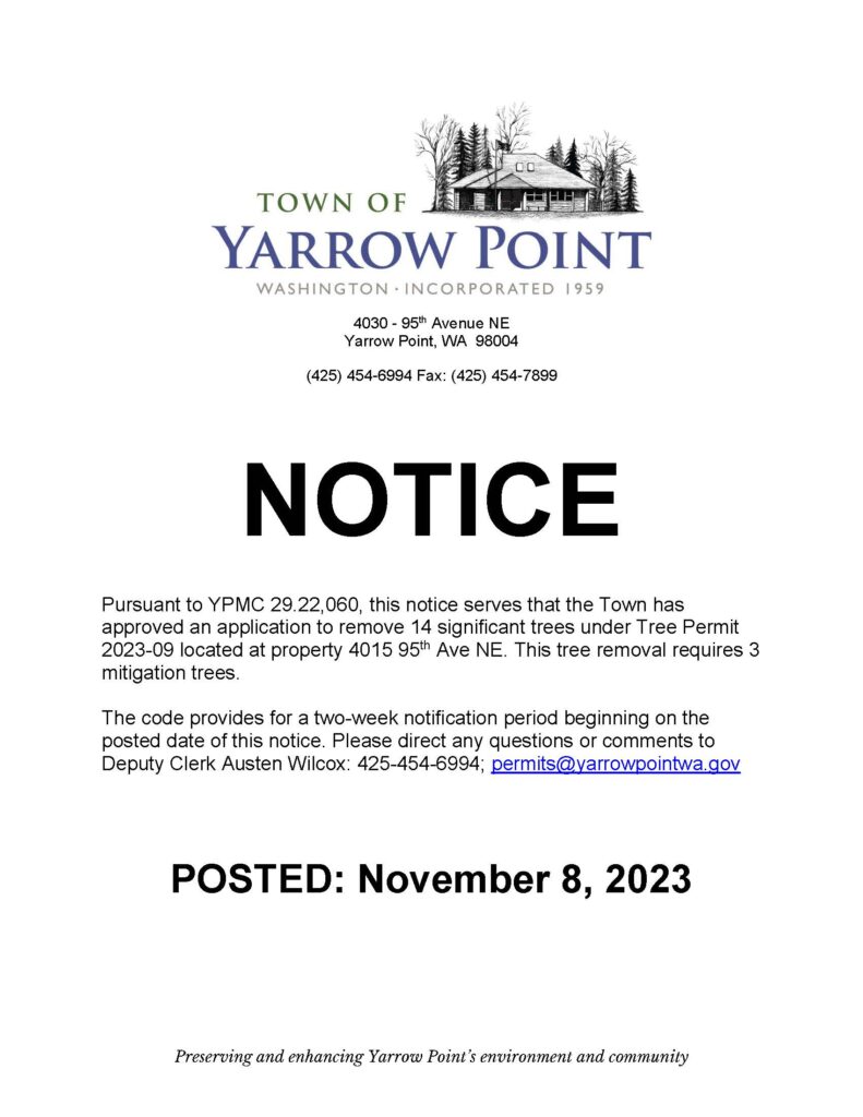 Yarrow Point official public notice poster