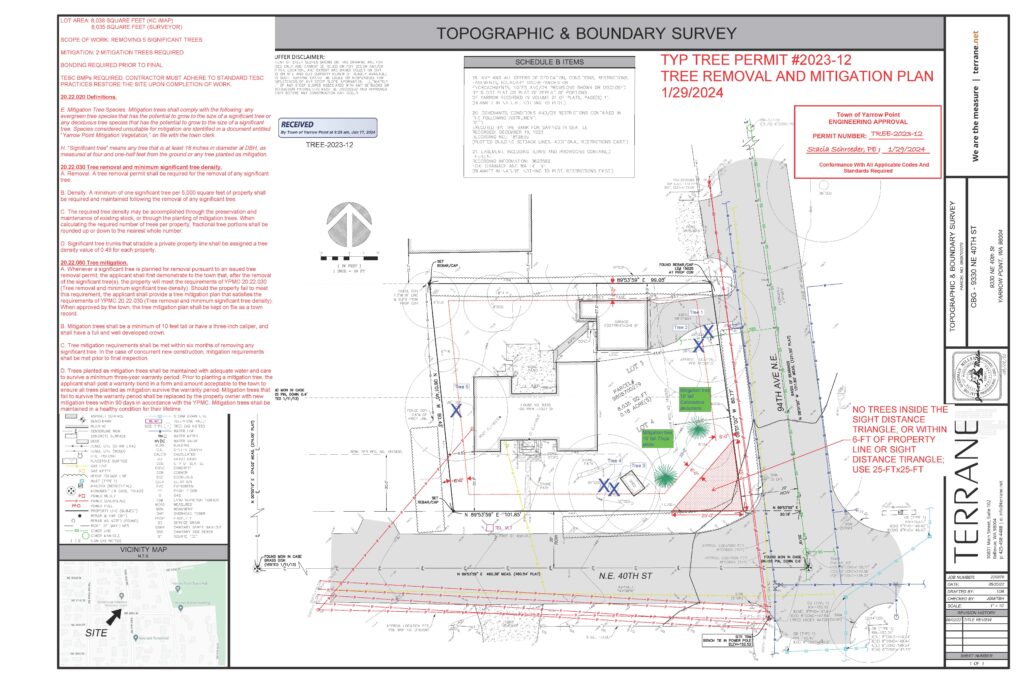 Topographic boundary survey with tree removal plan