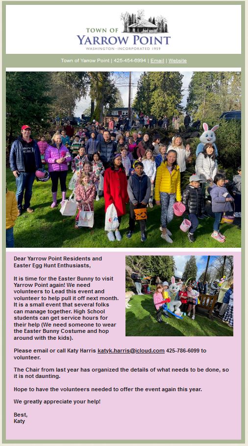 Community Easter egg hunt group photo outdoors