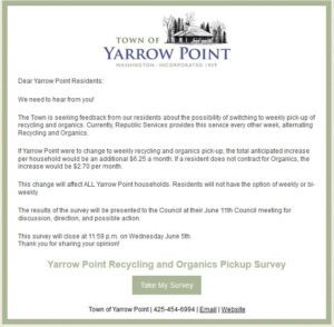 Yarrow Point recycling and organics survey notice