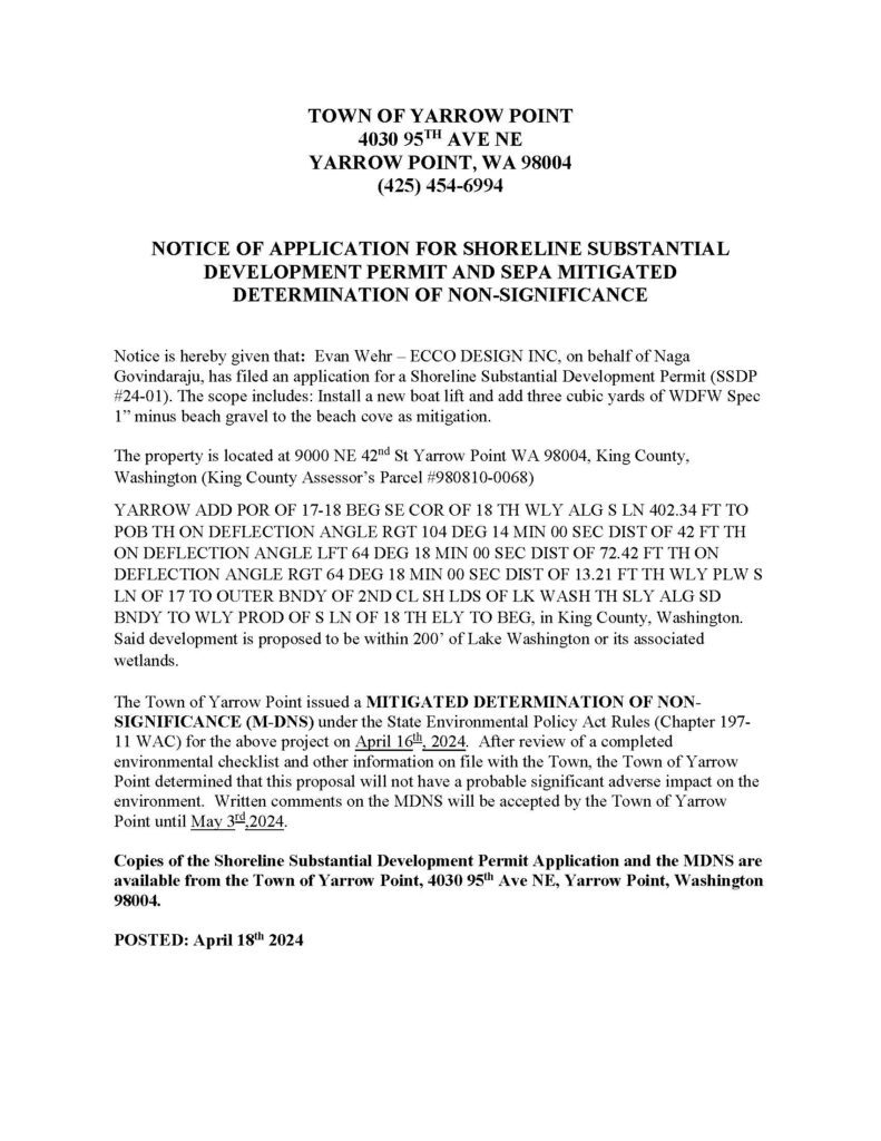Permit notice for 9000 NE 42nd St