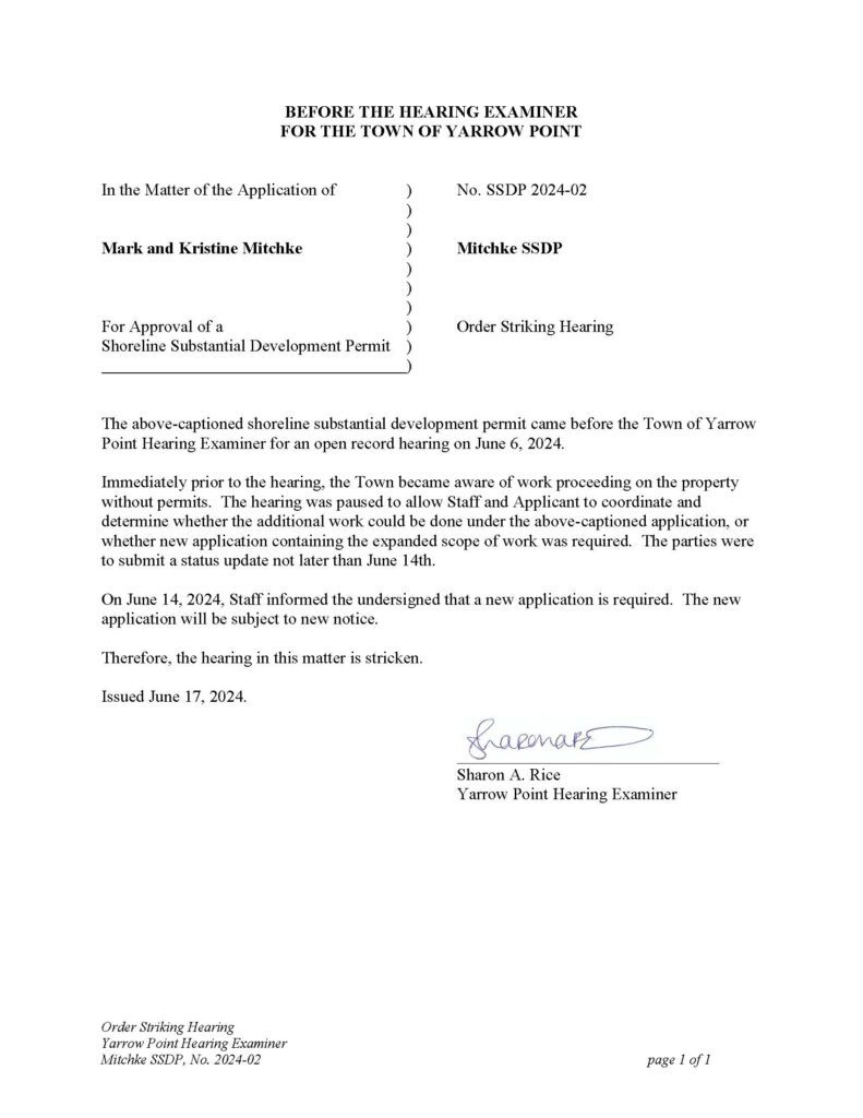 Official town hearing examiner order document