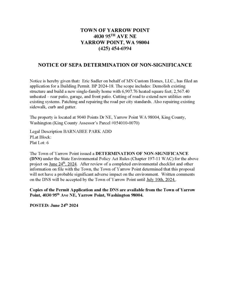 DNS posted June 24, 2024 - Yarrow Point