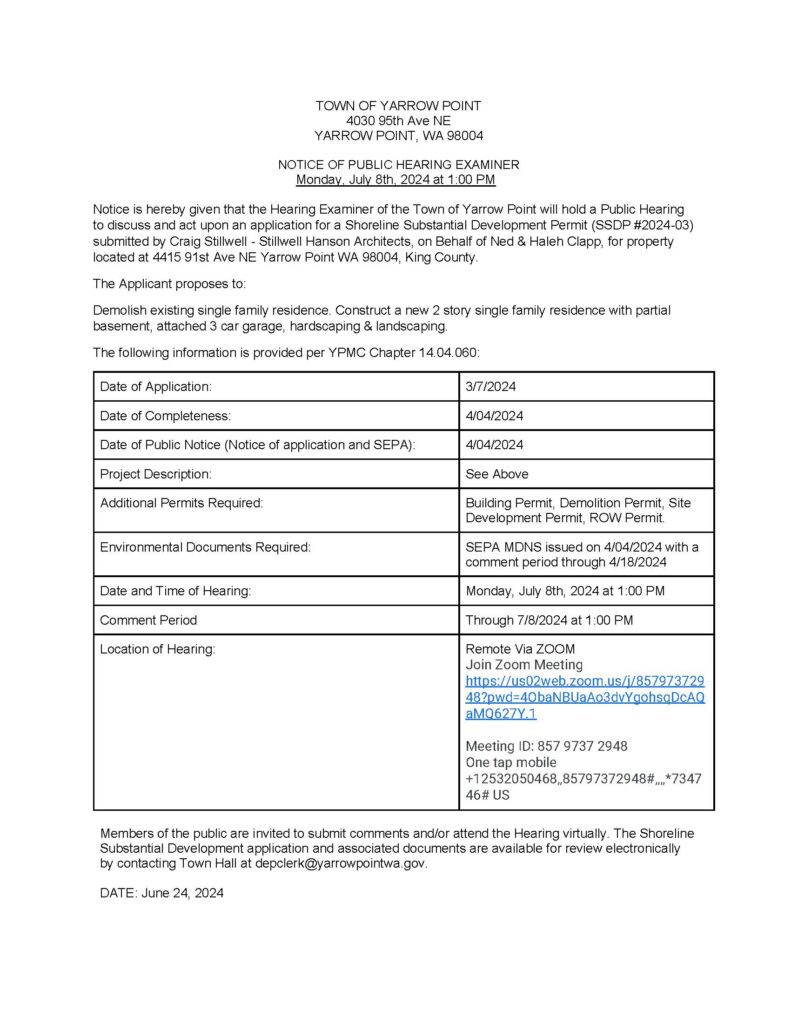 Hearing notice July 8 2024 new residence
