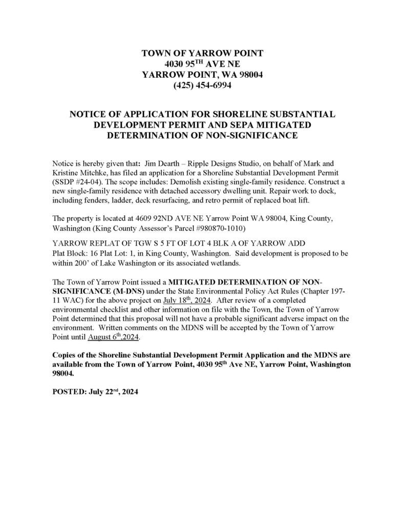 Notice for 4609 92nd Ave NE permit