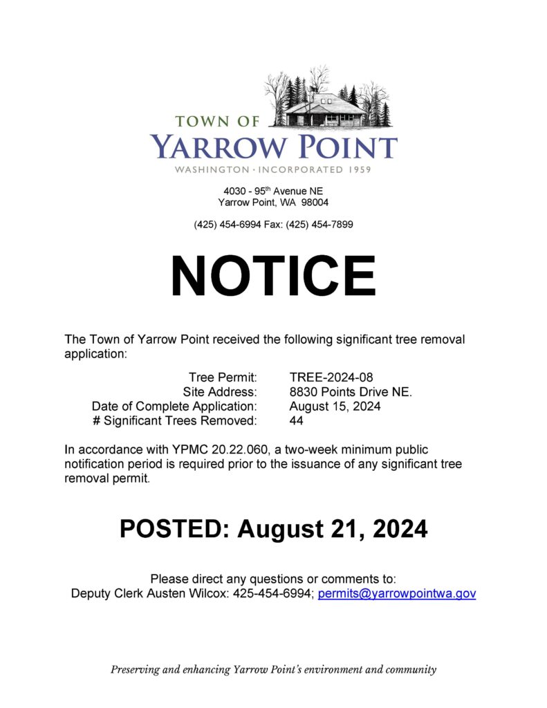 Yarrow Point notice: significant tree removal