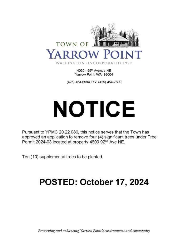 Yarrow Point official notice poster October 17