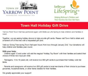 Town Hall Holiday Gift Drive flyer