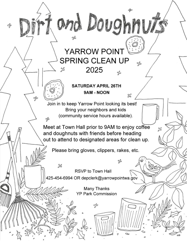 Yarrow Point spring cleanup flyer with doughnuts