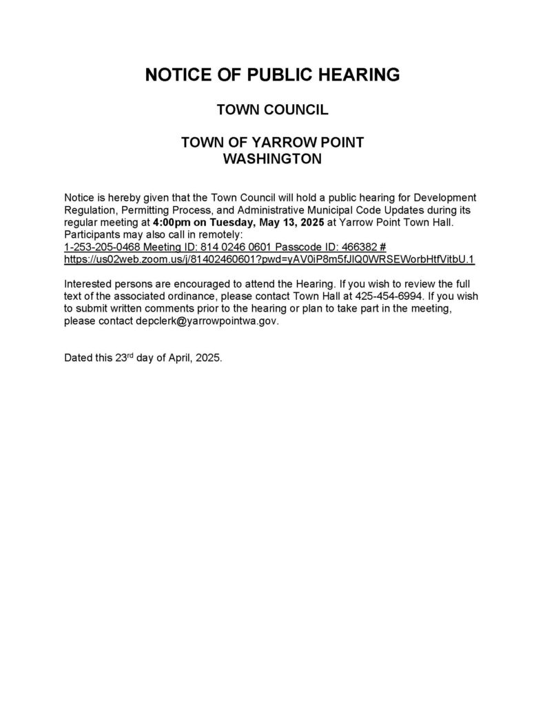 Town of Yarrow Point public hearing notice