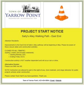 Yarrow Point walking path project notice