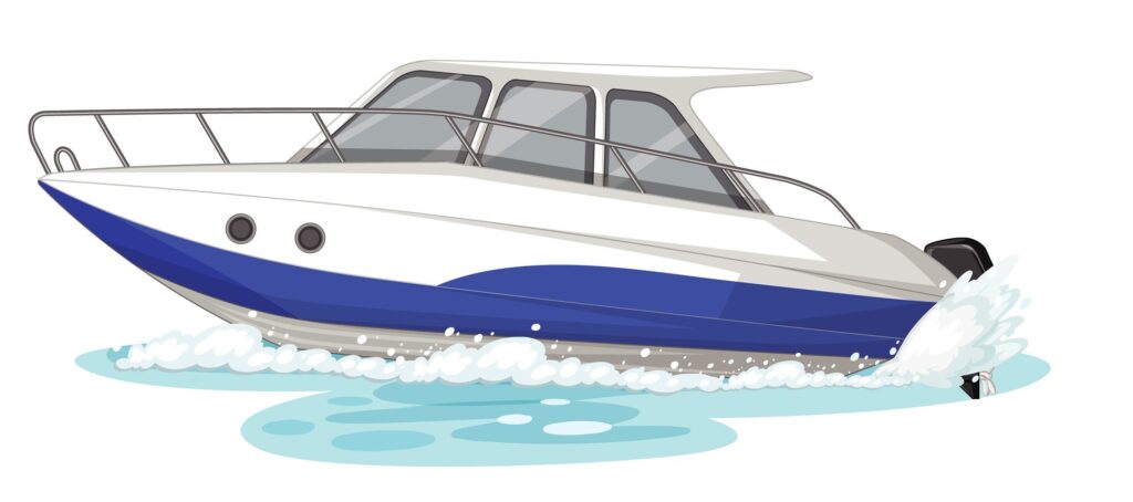 White and blue speedboat cutting through water