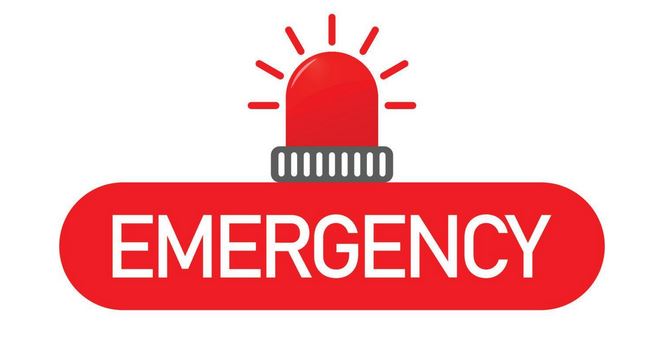 Red emergency siren with EMERGENCY text