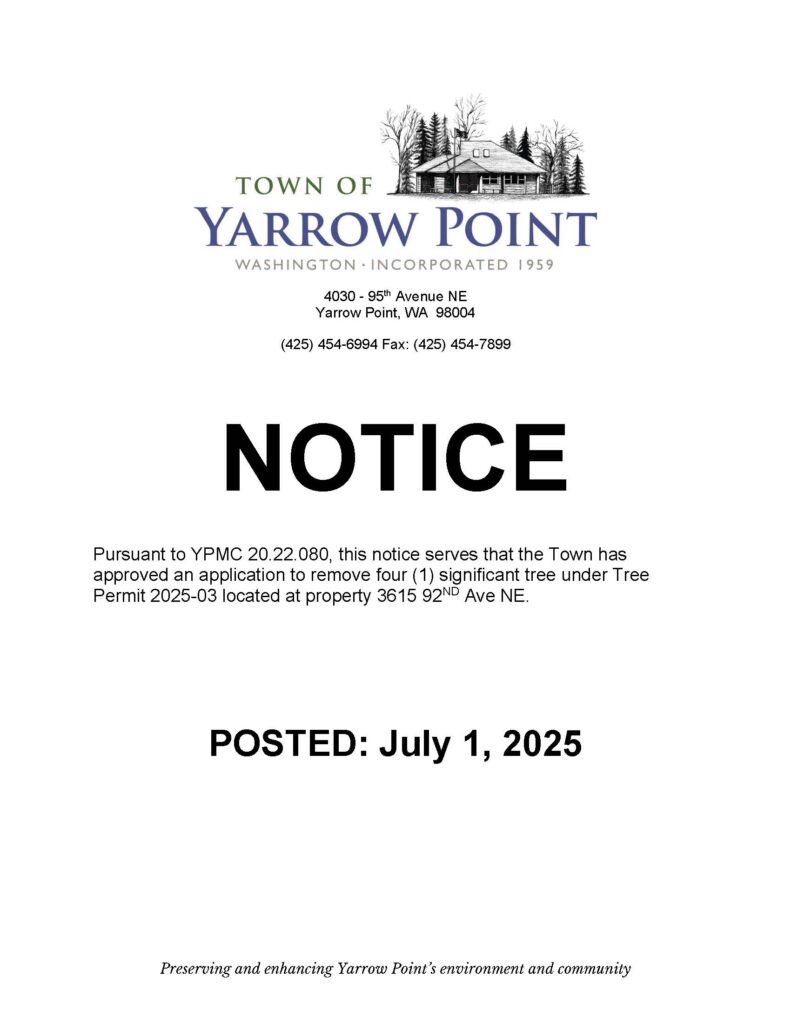Yarrow Point town notice about tree removal