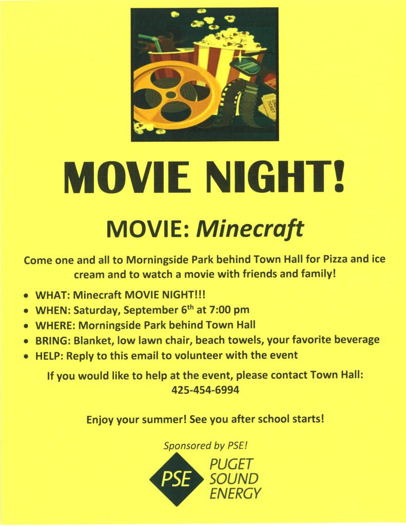 Movie Night flyer advertising Minecraft screening