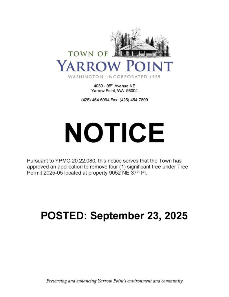 Yarrow Point notice posted September 23 2025