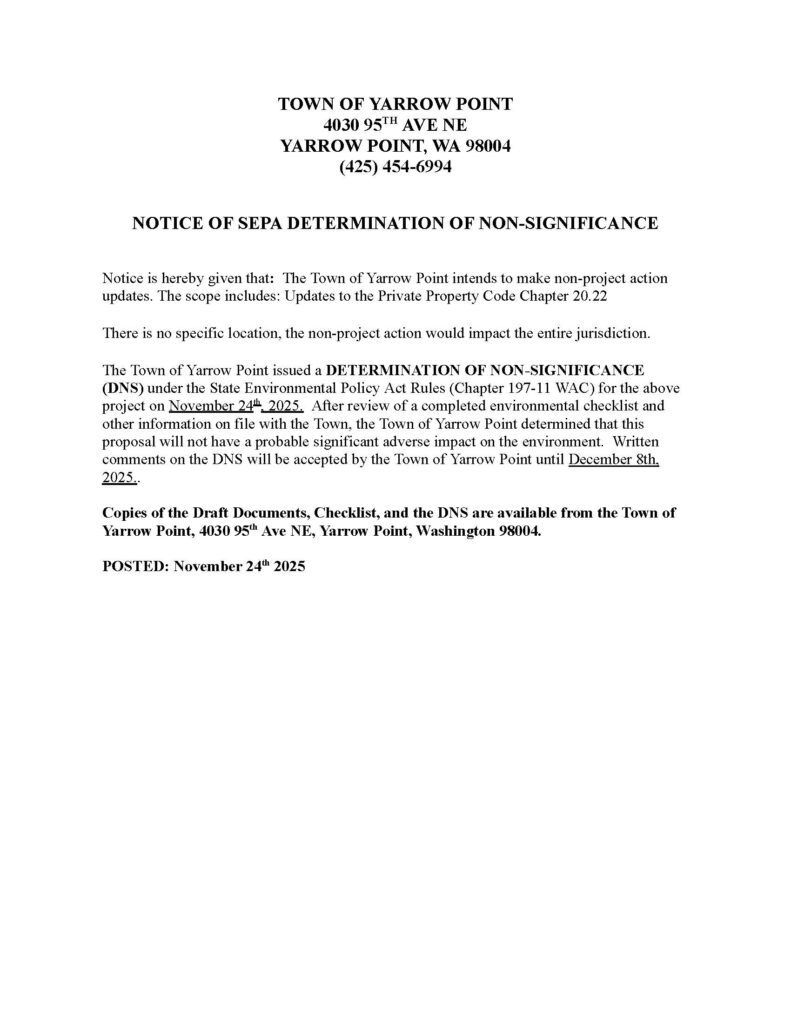 Yarrow Point DNS notice November 2025