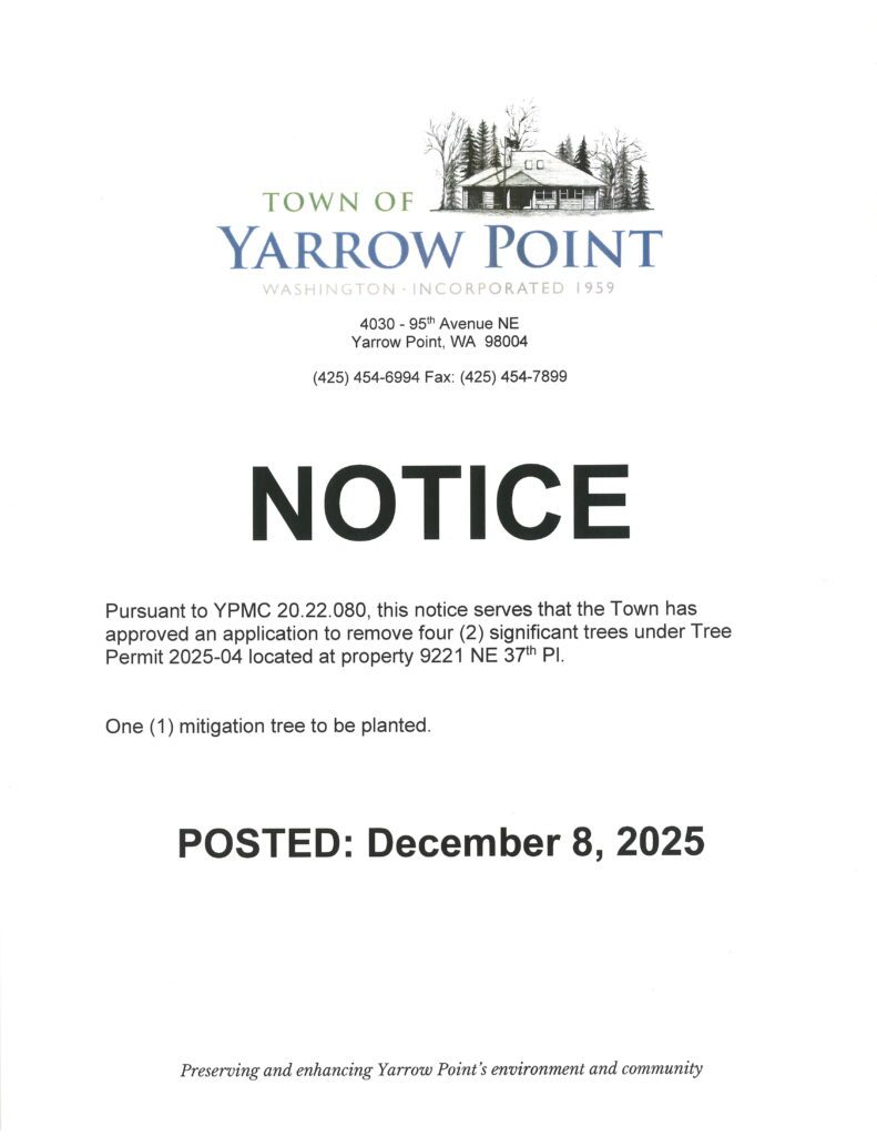 Official Yarrow Point town notice poster