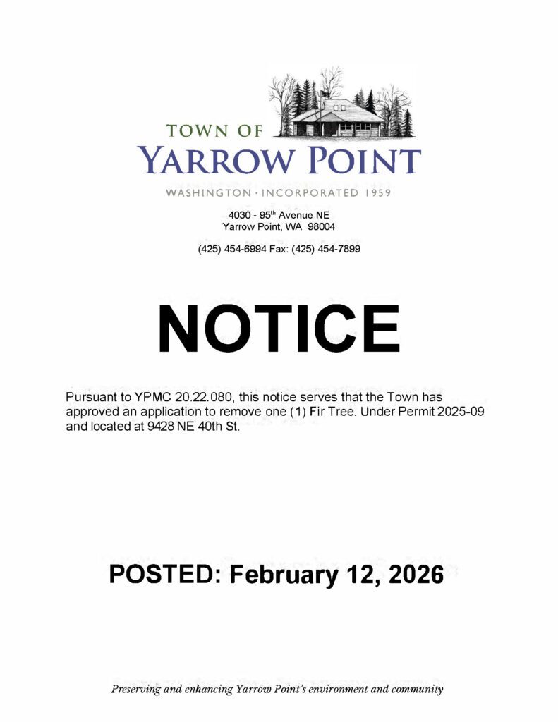 Yarrow Point tree removal notice February 12 2026