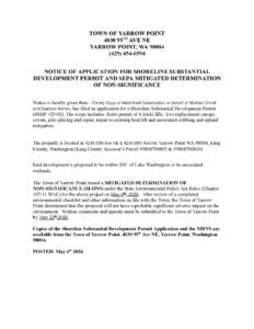 Shoreline permit notice Yarrow Point Washington